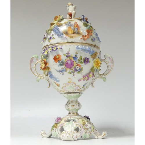 169 - Carl Thieme, Porcelain Lidded Bon Bon Dish. Twin Handles to body with rococo moulded handles and foo... 