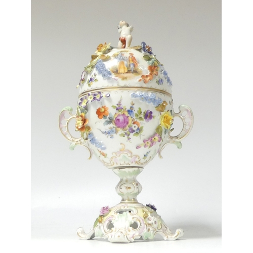 169 - Carl Thieme, Porcelain Lidded Bon Bon Dish. Twin Handles to body with rococo moulded handles and foo... 