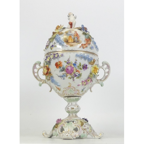 169 - Carl Thieme, Porcelain Lidded Bon Bon Dish. Twin Handles to body with rococo moulded handles and foo... 