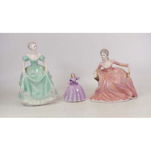 214 - Three Coalport Lady figures to include Two 'Ladies of Fashion' 'Henrietta' and 'Polly', and one Minu... 