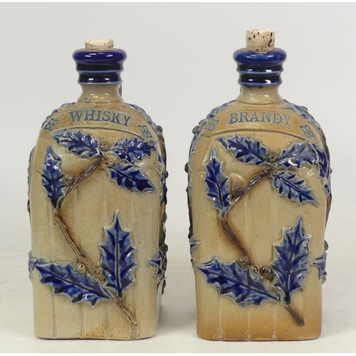 227 - A pair of Bailey Fulham pottery stoneware square decanters one 'Whisky' and one 'Brandy' decorated w... 