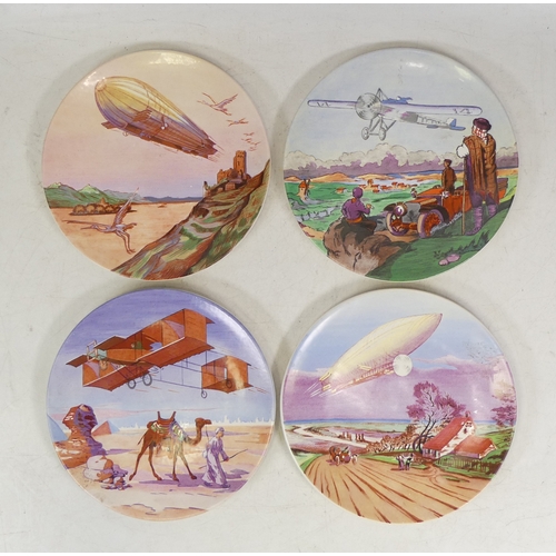 237 - Four Poole Decorative Plates of Bi-Planes and Zeppelin Airship. (D:15cm) (4)