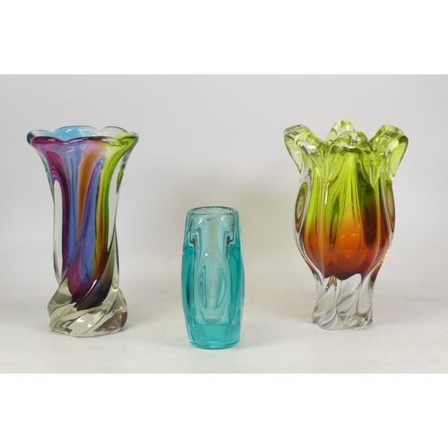 239 - Three Murano Style Coloured Glass Vases (H:23cm) (3)