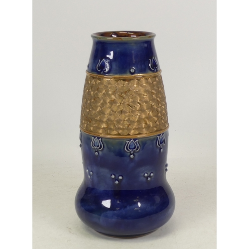 243 - Attributed to Lily Partington for Royal Doulton Lambeth, stoneware, blue floral vase with gilt decor... 