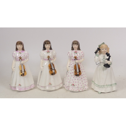 254 - Four Royal Doulton Lady Figures to include Three 'First Performance' HN3605 and 'Hello Daddy' HN3651... 