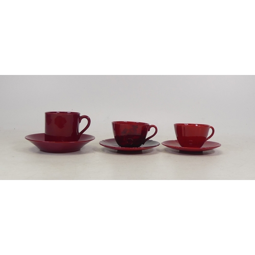 289 - Royal Doulton Flambe Glazed Two Miniature Tea Cups (one cracked) and Saucers also One Miniature Coff... 