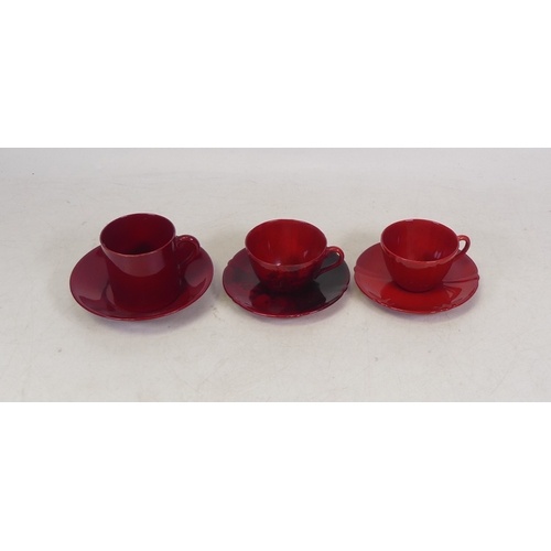 289 - Royal Doulton Flambe Glazed Two Miniature Tea Cups (one cracked) and Saucers also One Miniature Coff... 