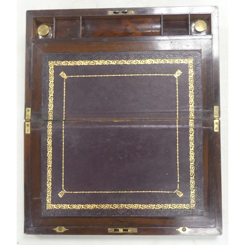 29 - Victorian Writing Slope. With Brass Mounts and Blank Cartouche. Tooled guilt leather to interior wit... 