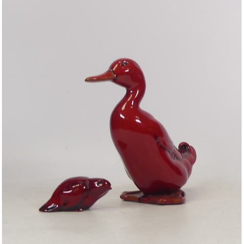 292 - Royal Doulton Flambe Standing Duck 15cm Tall also A Small Bird (2)