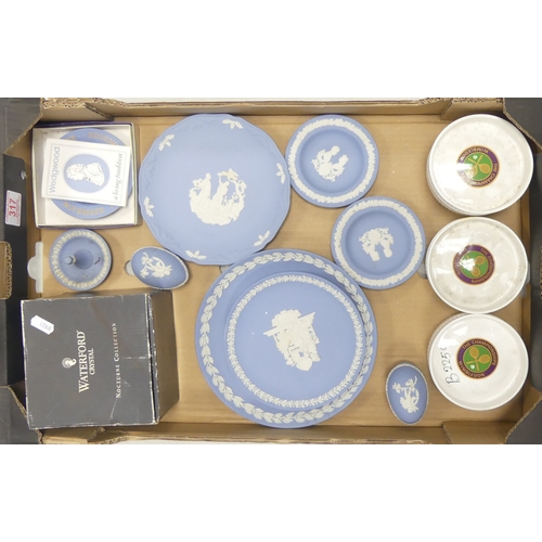 317 - Wedgwood Selection Including Pale Blue Jasper Plates, Egg Shape Trinket Boxes Ring Holder, Pin Trays... 