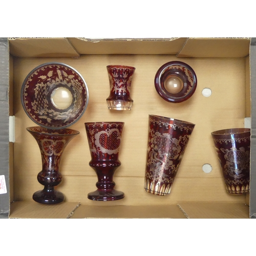 328 - Selection of Bohemian Ruby Red Vases and Bowls of various sizes. a/f. (1 Tray)