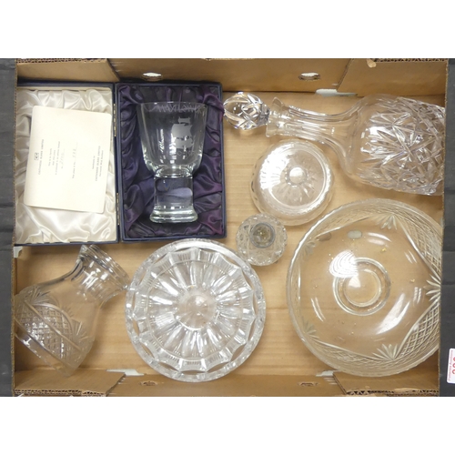 330 - Selection of glass to include One Perfume Bottle with Silver rim lid, One Large Decanter, One Large ... 