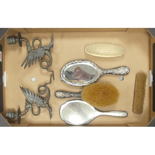 339 - A Selection of Silver-Plate Vanity Set to include Comb, Two Brushes and Two Hand Mirrors, and Two My... 