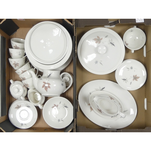 354 - Royal Doulton 'Tumbling Leaves' part Tea/Dinner Set to include Teapot, Milk Jug, Six Tea cups, Two l... 