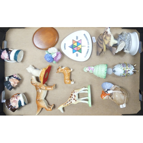 361 - A Mixed Collection of ceramics to include W H Goss figural bell, Beswick Corgi, Goebel ashtray, mode... 