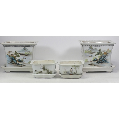 412 - Two pairs of Chinese famille rose jardiniere on stands. a/f. (H:17cm) (4)