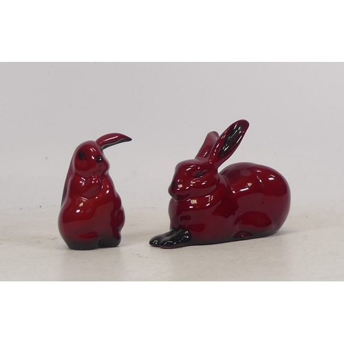 455 - Royal Doulton, Two Flambe Models of Hare and Rabbit. Signed Noke to base. Height of tallest: 8cm (2)