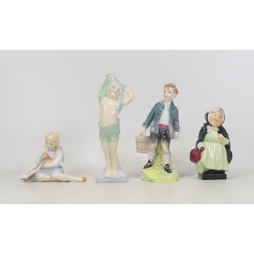 49 - Royal Doulton, Four Small Figures includes To Bed HN1805, Sairey Gamp, Jack HN2060 and My Pet HN2238... 