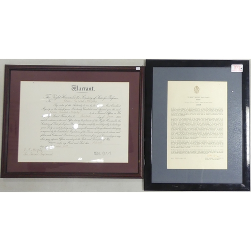 553 - Two Framed Regimental Letters to include one certificate to Warrant Officer in Her Majesty's Land Fo... 