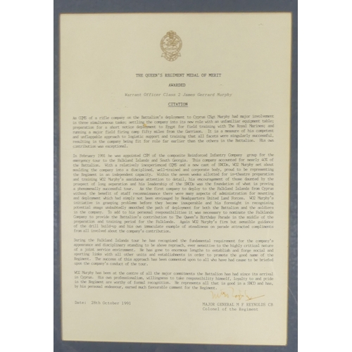 553 - Two Framed Regimental Letters to include one certificate to Warrant Officer in Her Majesty's Land Fo... 