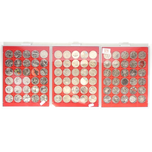 576 - Three Trays totalling 90 £5 Commemorative and Collectors Coins. (3)