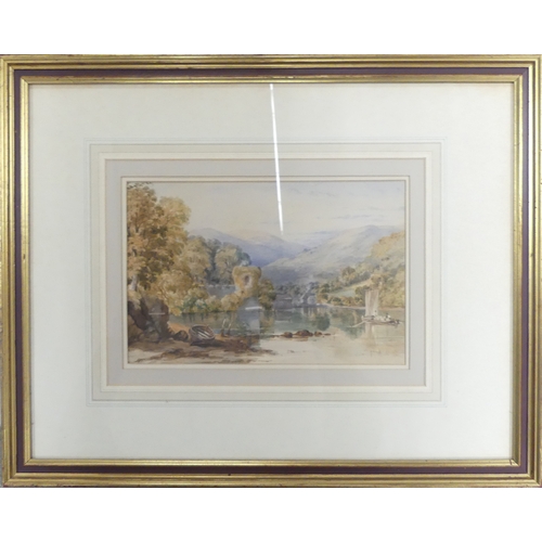 580 - Unknown (English, Early 20th Century) Romantic Lake Scene. Watercolour paper. Framed behind glass. S... 