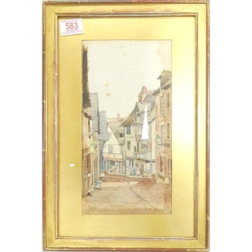 583 - Jessie Rowden (English, Early 20th Century) English Street Scene. Watercolour on paper. Framed behin... 