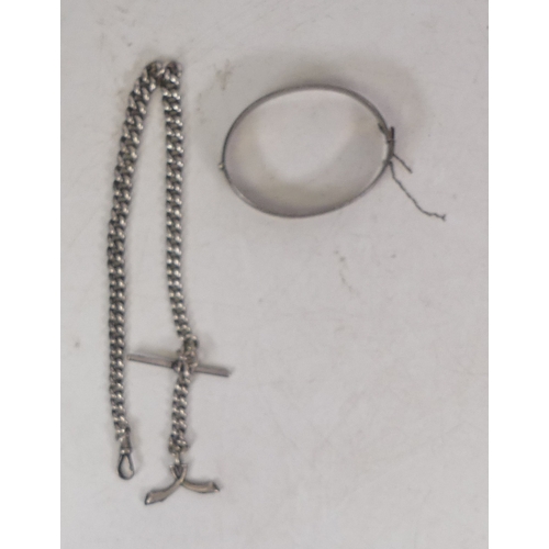 599 - Silver Albert Chain together with Christening Bracelet, 86.1g