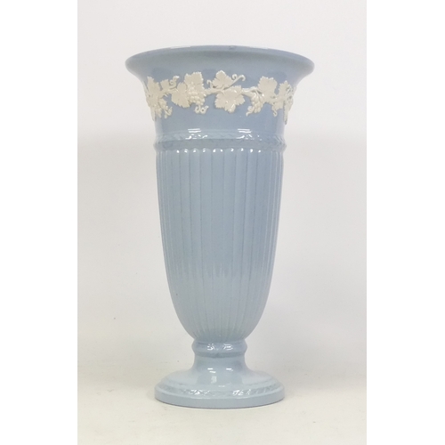 64 - Wedgwood, White on Blue Queensware Trumpet Vase