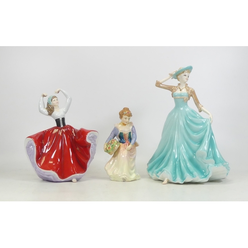 66 - Three Lady Figures, Coalport Classic Elegance Hillary, ROyal Doulton Karen HN4779 and Paragon Flower... 