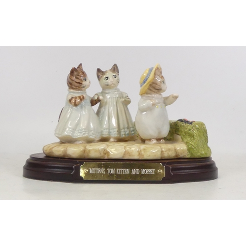 67 - Beswick, Beatrix Potter Mittens, Tom Kitten and Moppet on wooden base. Seconds.