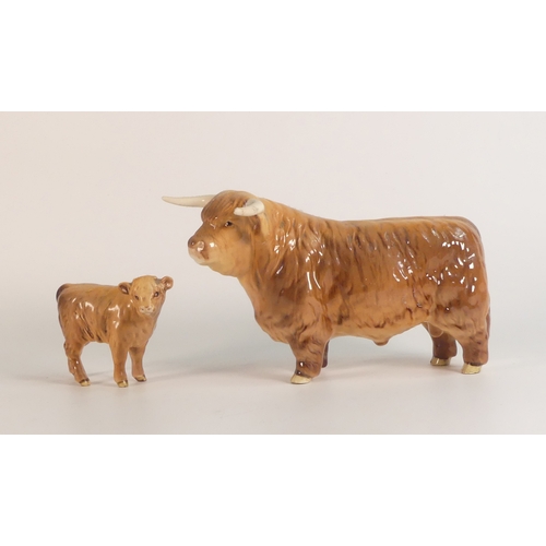 71 - Beswick Highland Bull 1740 and Highland Calf 1827D.