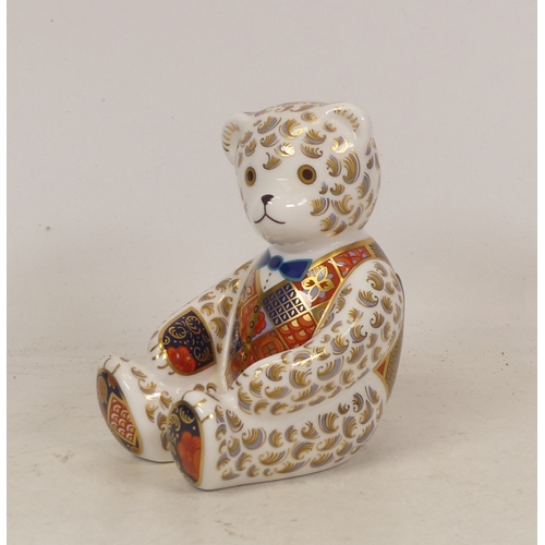 526 - Royal Crown Derby, Teddy Bear Paperweight. Gold stopper.