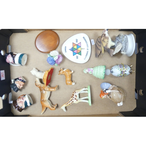 361 - A Mixed Collection of ceramics to include W H Goss figural bell, Beswick Corgi, Goebel ashtray, mode... 