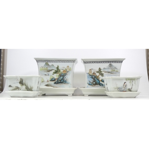 412 - Two pairs of Chinese famille rose jardiniere on stands. a/f. (H:17cm) (4)