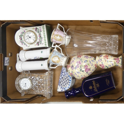 319 - Mixed Items Including A Portmeirion Mantle Clock, Salt & Pepper Grinders, Waterford Crystal Mantel C... 