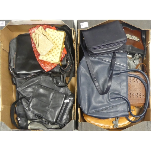 340 - A Collection of ladies clutch and hand bags to include Antler Radley and two evening bags (2 Trays)