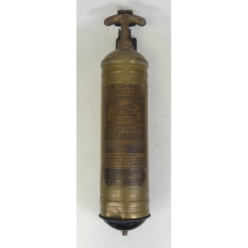 699 - Pyrene Trademark Fire Extinguisher, Vintage Brass Extinguisher with original wall mounting bracket