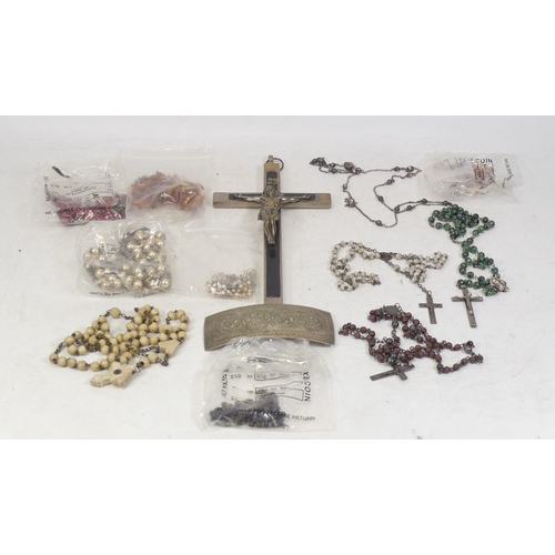 797 - A Collection of Rosary Beads to include on Carved Bone example and a White Metal and wood crucifix