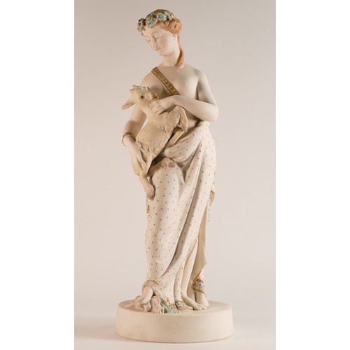 115 - Rare and important W.H Goss coloured Parian figure of Wood Nymph with goat kid, marked to base 