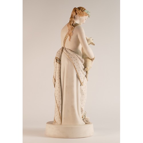 115 - Rare and important W.H Goss coloured Parian figure of Wood Nymph with goat kid, marked to base 