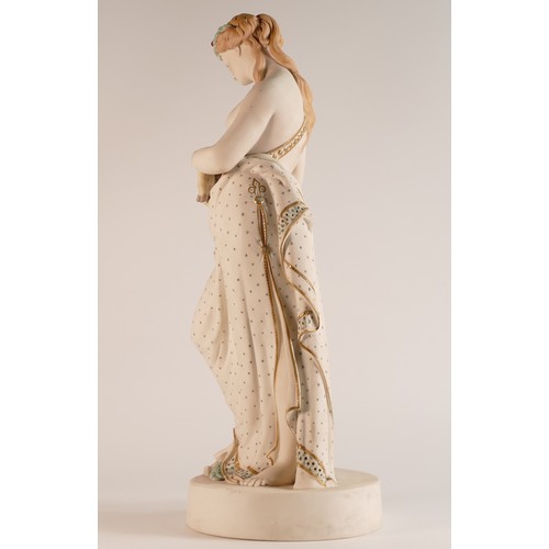 115 - Rare and important W.H Goss coloured Parian figure of Wood Nymph with goat kid, marked to base 