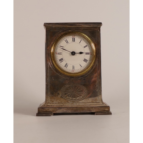 789 - Edwardian Silver mantle clock, hallmarked for Chester 1904, h.13.5 x w.11cm x d.6cm.