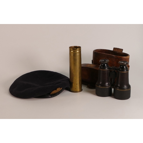 791 - Pair First World War military binoculars by Bessus & Co, London, in leather case, brass shell and a ... 