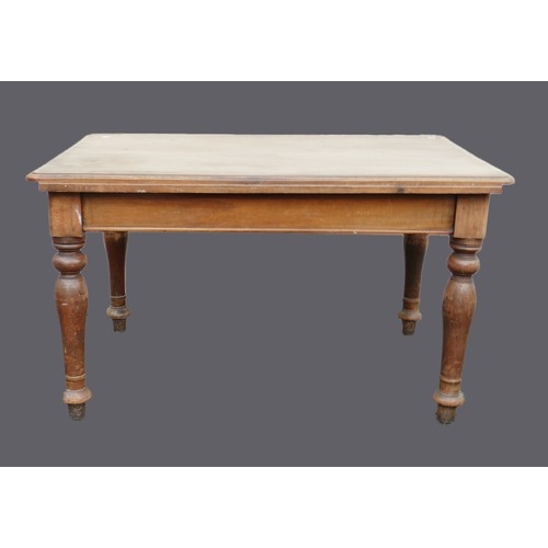 630A - Victorian kitchen table on turned supports. Height: 73.5cm Length: 129cm Depth: 89cm