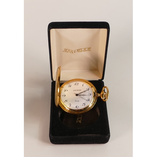 710 - Jean Pierre gold plated full hunter quartz pocket watch, boxed.