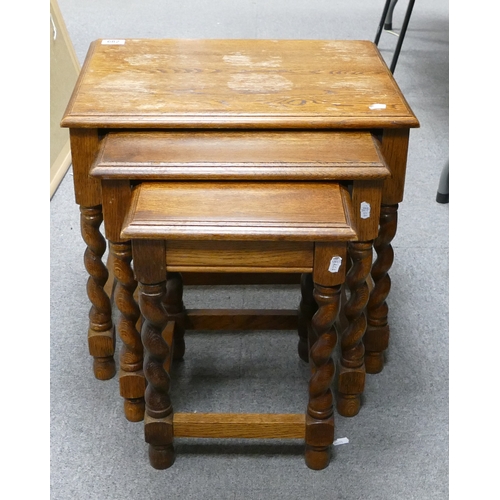 682 - A Priory Style Oak Nest of Three Tables Largest 50cm wide x 40cm deep x 46cm Tall