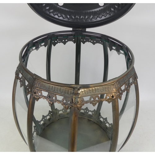 600A - Metal and glass hanging lantern,with hinged top,h.48cm