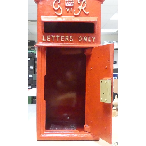 698A - Reproduction George V postbox, painted red metal postbox with key, h.59 x w.28 x d.38cm.