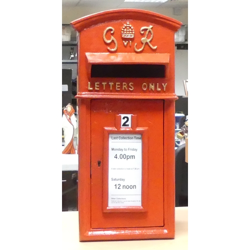 698A - Reproduction George V postbox, painted red metal postbox with key, h.59 x w.28 x d.38cm.